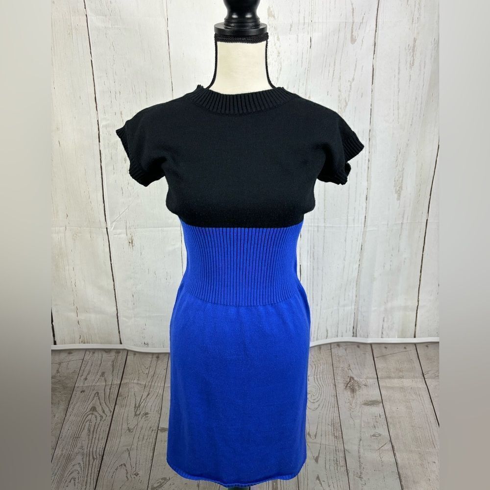 Colorblock Indigo Black Knit Pencil Dress